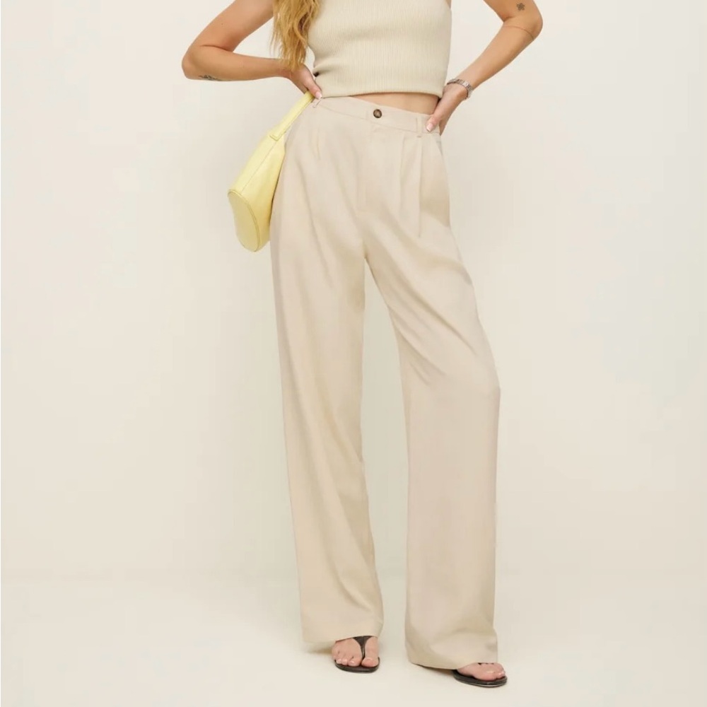 Reformation Petites Mason Pant - Cream Wide-Leg Trousers. Never been worn.